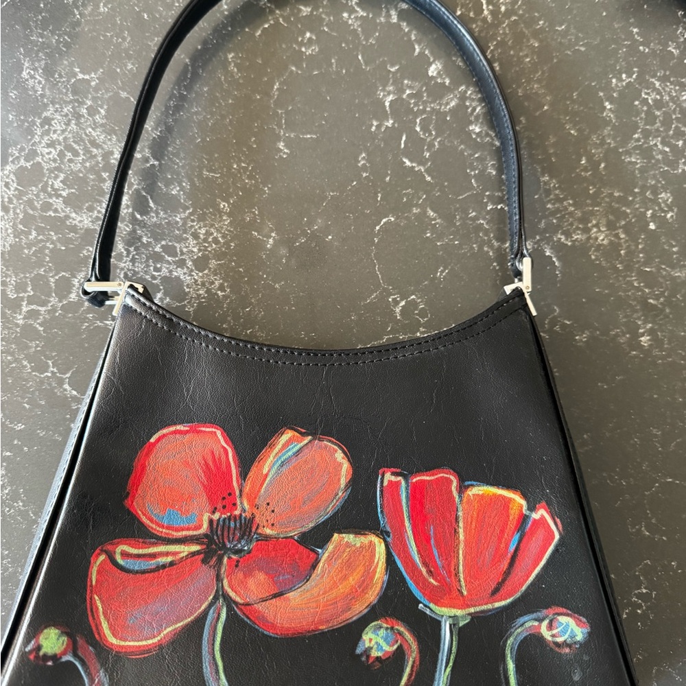 Black Floral-Print Shoulder Bag - Women's Handbag